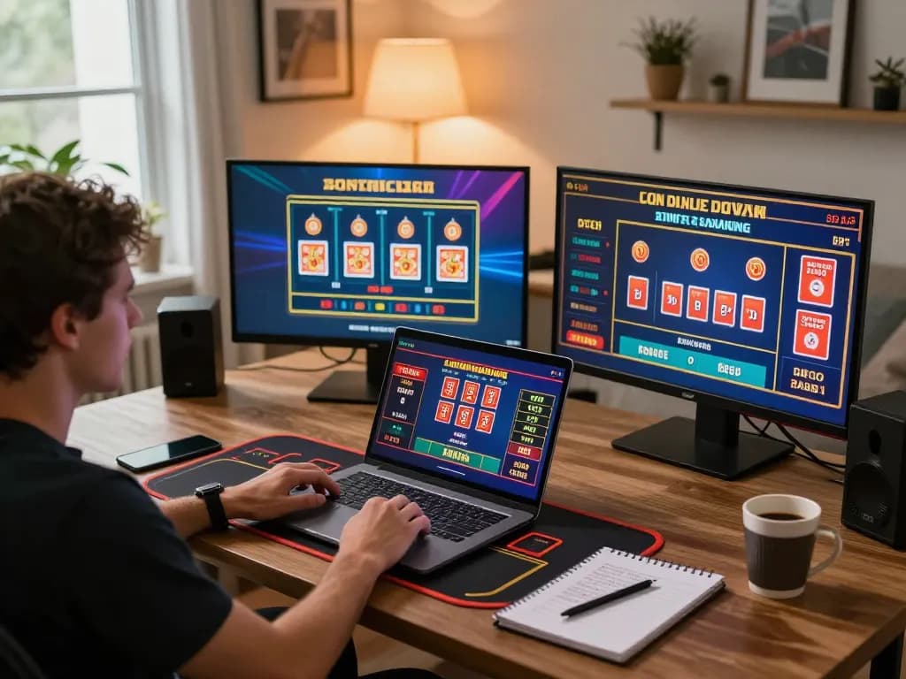 Engaging in strategic online gaming with 79KING on a laptop at a cozy home setup.