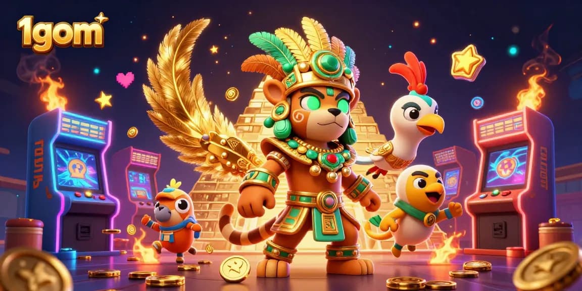 Experience high-stakes thrill at 1gom with vibrant gaming elements and dynamic characters in a digital casino scene.