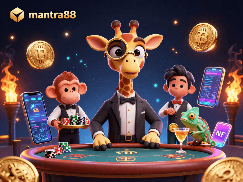 Experience the excitement of mantra88 as the high-roller giraffe plays poker with crypto coins.