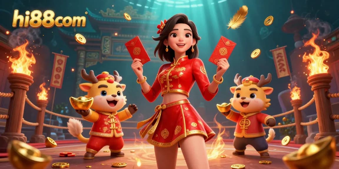 Experience thrilling games at hi88com with a vibrant Asian-themed casino scene, showcasing stunning visual elements.