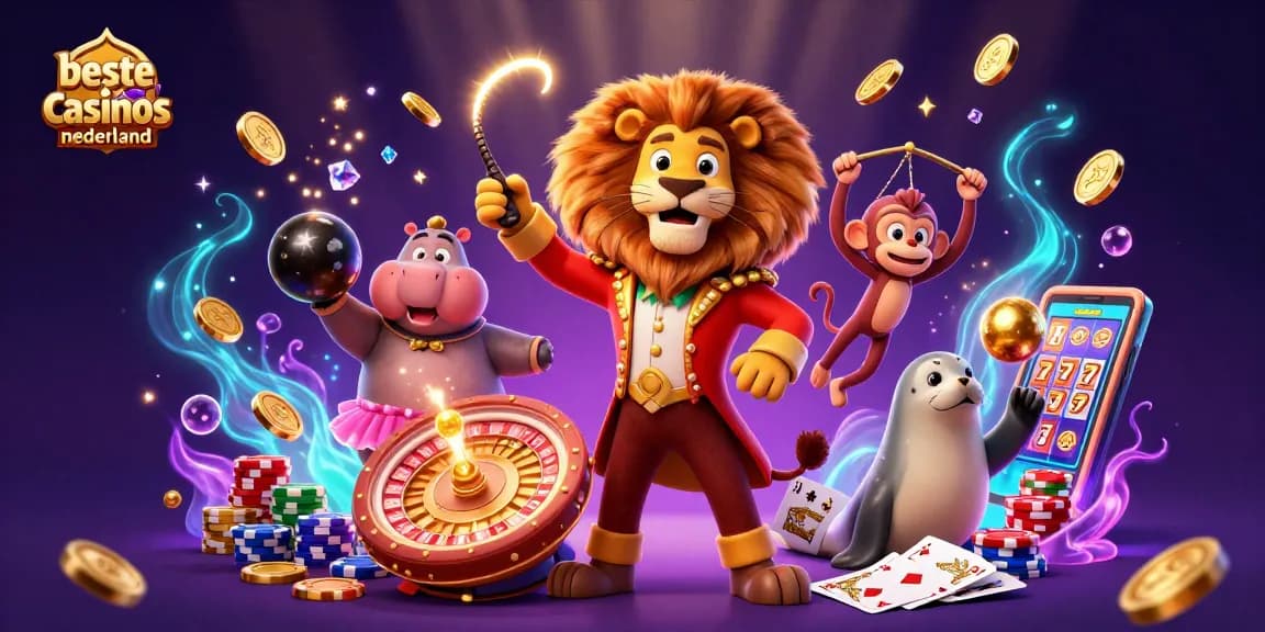 Experience the excitement of beste online casinos nederland with lively carnival-themed characters and casino elements.