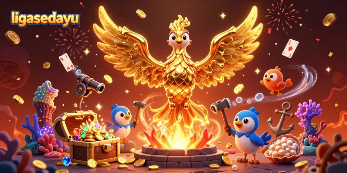 Experience the thrilling action at ligasedayu with a golden phoenix and spectacular gaming elements.