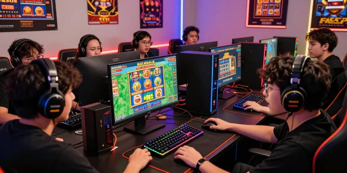 Players excitedly engaging with slot gacor games in a vibrant gaming setup.