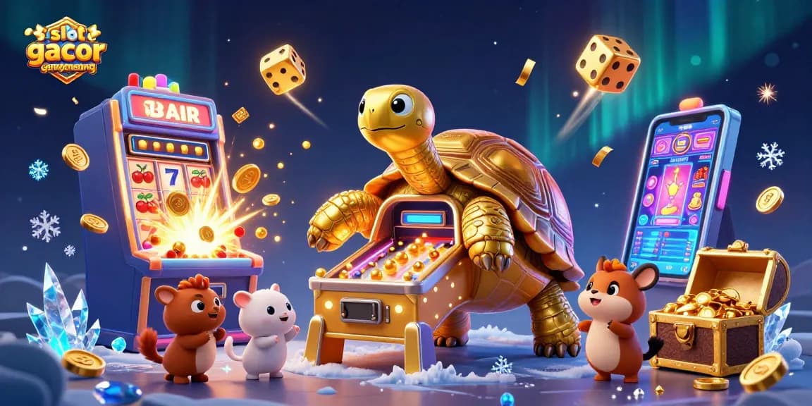 Slot gacor gampang menang dalam gambar ilustrasi 3D menunjukkan karakter unik dan elemen permainan kasino.