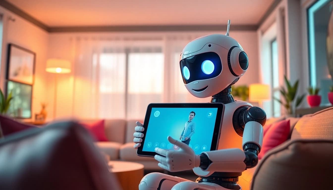 Engaging free ai sex chat with a friendly AI chatbot character in a cozy living room setting.