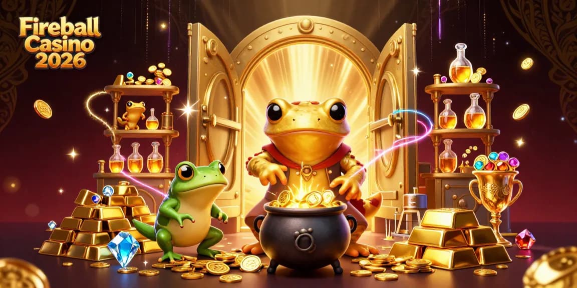 Gra w Fireball Casino 2026 z alchemikiem przekształcającym metale w złoto przy wakacyjnym stole.
