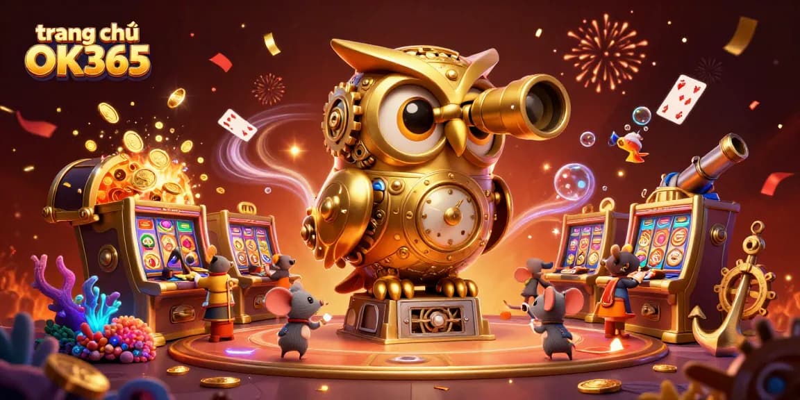 Play thrilling games at trang chủ OK365 with fun-filled characters in a vibrant casino setting.