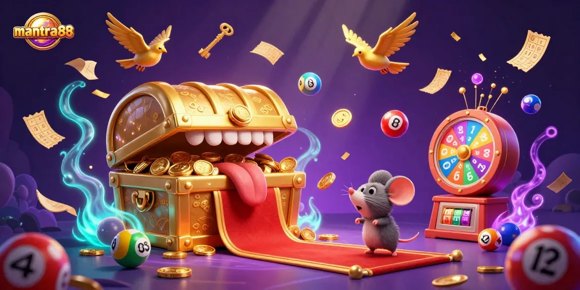 Experience the thrill of mantra88 with fun and vibrant lottery and casino elements in a captivating 3D scene.