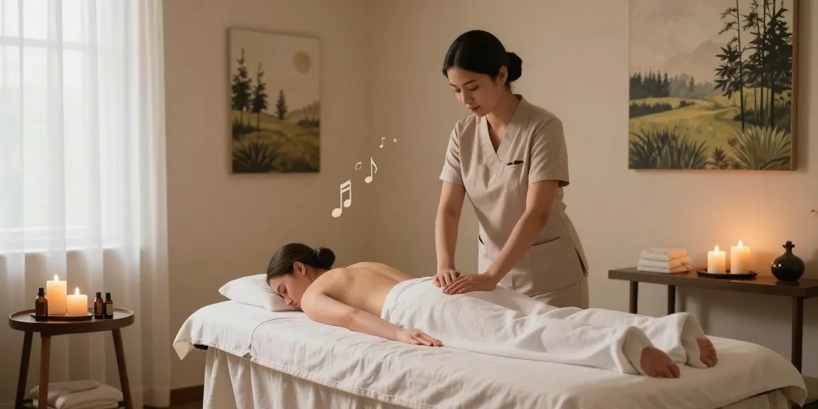 Relaxing spa treatment scene at makangs.com with a therapist preparing for a Swedish massage, enhancing relaxation.