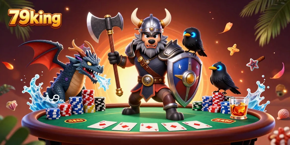 Experience thrilling poker action at 79king with a Viking wolf, fierce dragon, and vibrant game elements