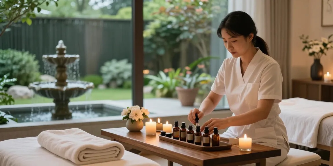 Immerse in 부산스웨디시 at a serene wellness spa with calming oils and peaceful ambiance.