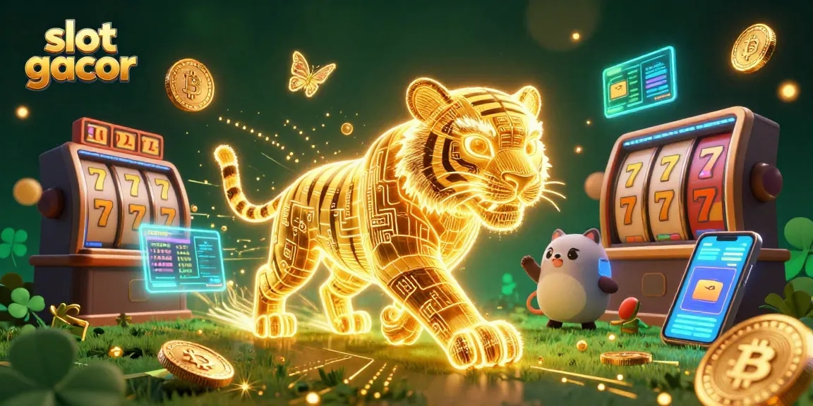 Experience slot gacor with a vibrant digital casino scene showcasing winning symbols and dynamic elements.