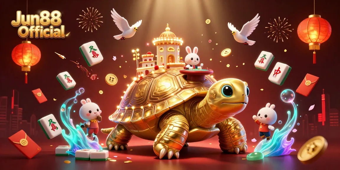 Experience thrilling games at Jun88 Official with a golden tortoise casino illustration.