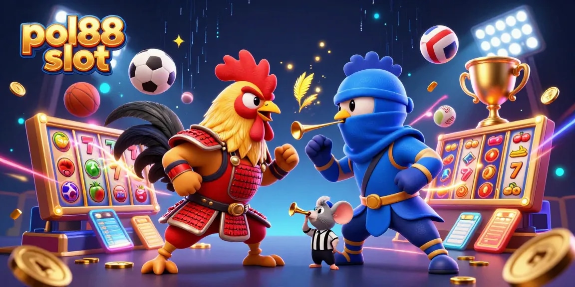 Rasakan keseruan pilihan pol88 slot dengan pertarungan ayam kartun dan simbol jackpot!