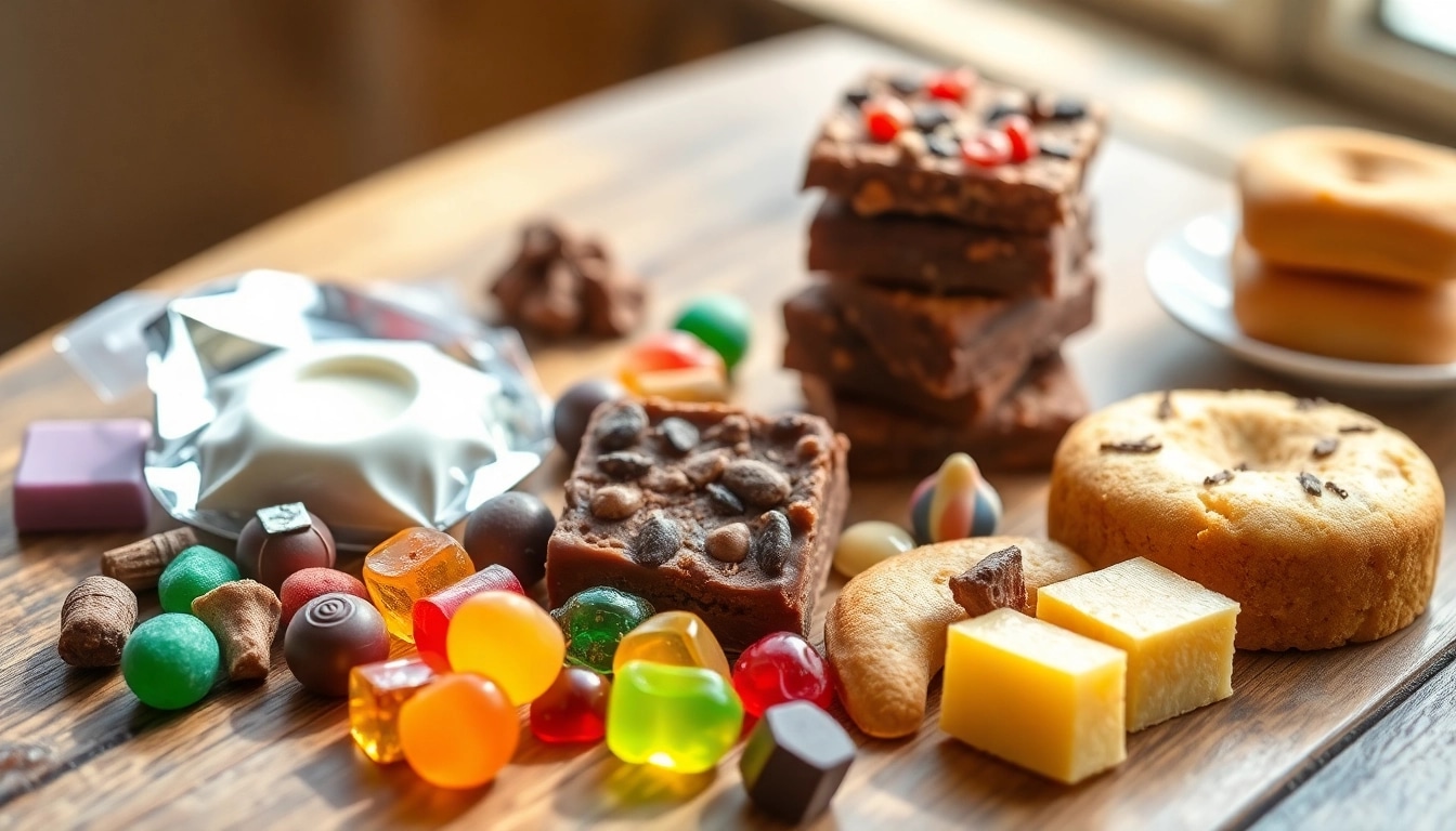 Browse a colorful array of edibles online showcasing cannabis-infused treats appealingly arranged.