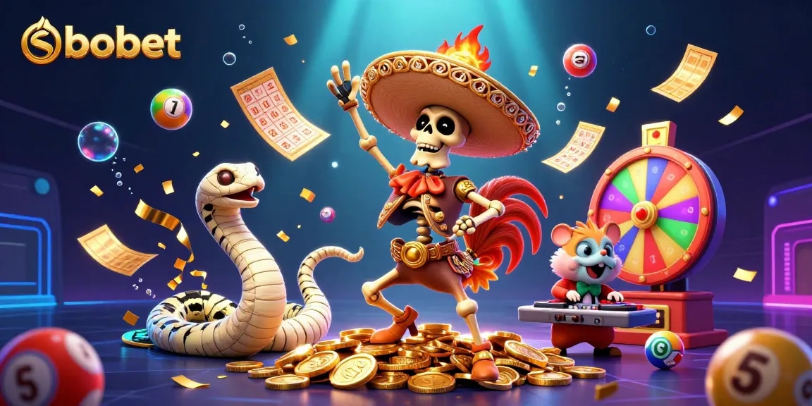 Experience sbobet's thrilling atmosphere with a vibrant 3D scene featuring lively characters and dynamic gameplay elements.