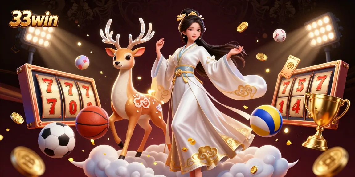 Experience the thrill of winning at 33win with vibrant casino elements and captivating characters.