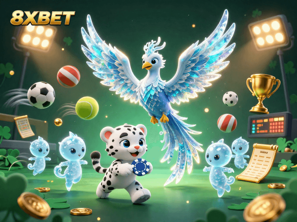 Experience 8XBET's vibrant gaming world with dynamic sports elements and captivating characters.