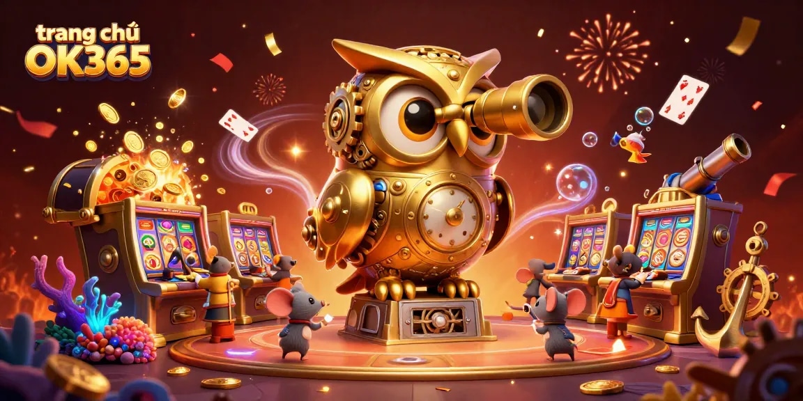 Play thrilling games at trang chủ OK365 with fun-filled characters in a vibrant casino setting.