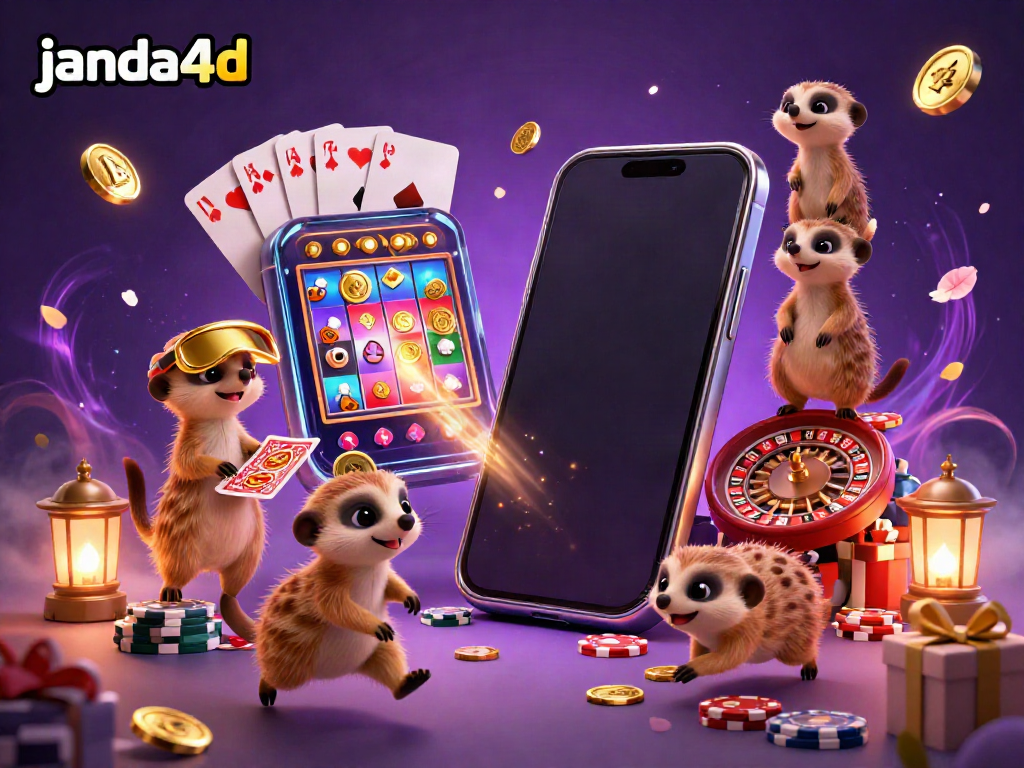 Meerkats menjalankan kasino dengan elemen permainan slot 3D, menciptakan suasana seru di janda4d.
