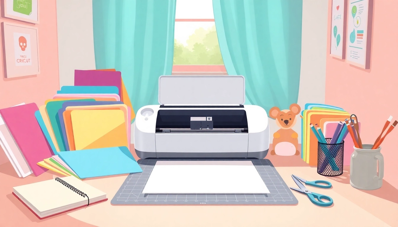 Cricut for beginners crafting workspace with colorful materials and tools.