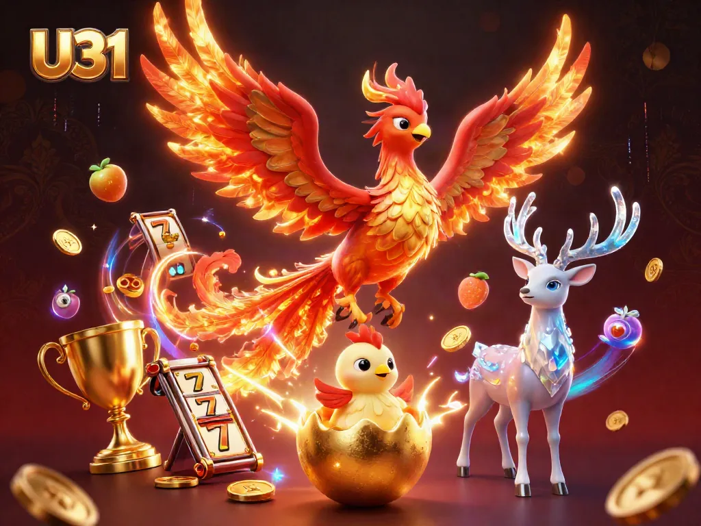 Spin the reels with U31’s vibrant casino illustration featuring a fire phoenix in action.
