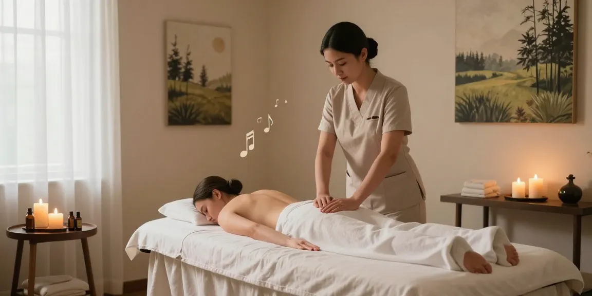 Relaxing spa treatment scene at makangs.com with a therapist preparing for a Swedish massage, enhancing relaxation.