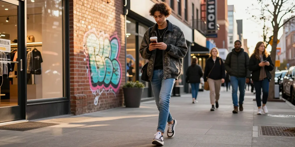 Youthful individual in urban fashion on https://shs-dome5.com/ street, embodying modern lifestyle trends.