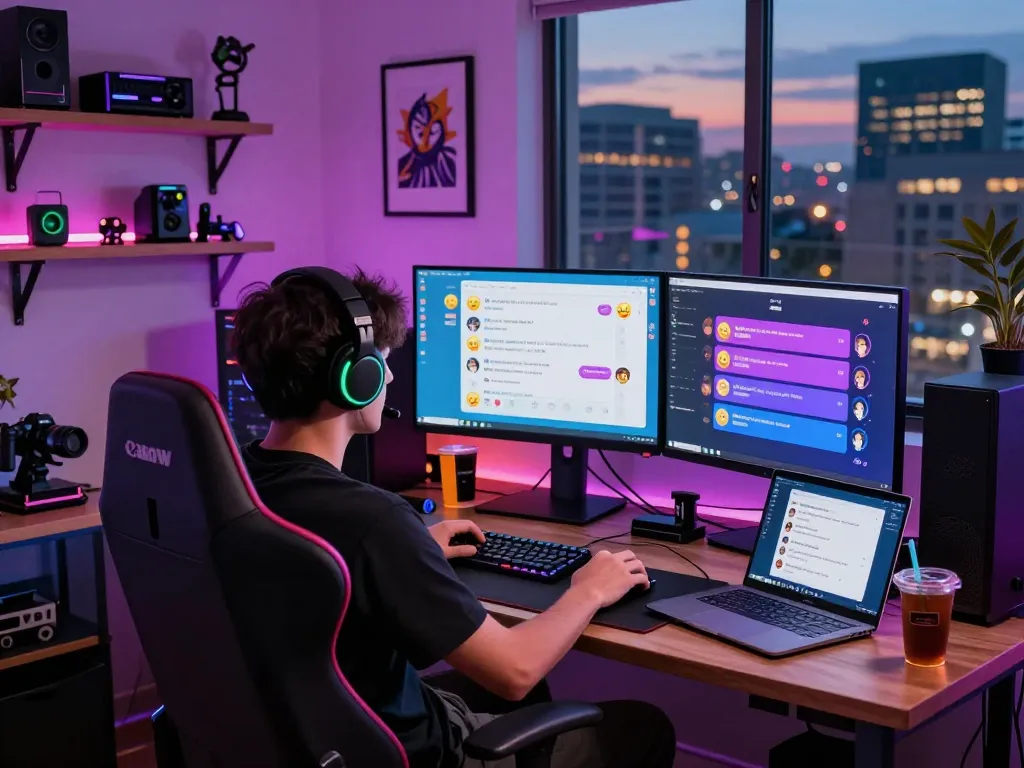 Immersive NSFW AI chat engagement in a vibrant digital workspace featuring colorful interfaces and lively interaction.