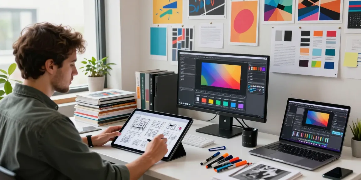 Creative designer showcasing CIKA4D project in vibrant studio