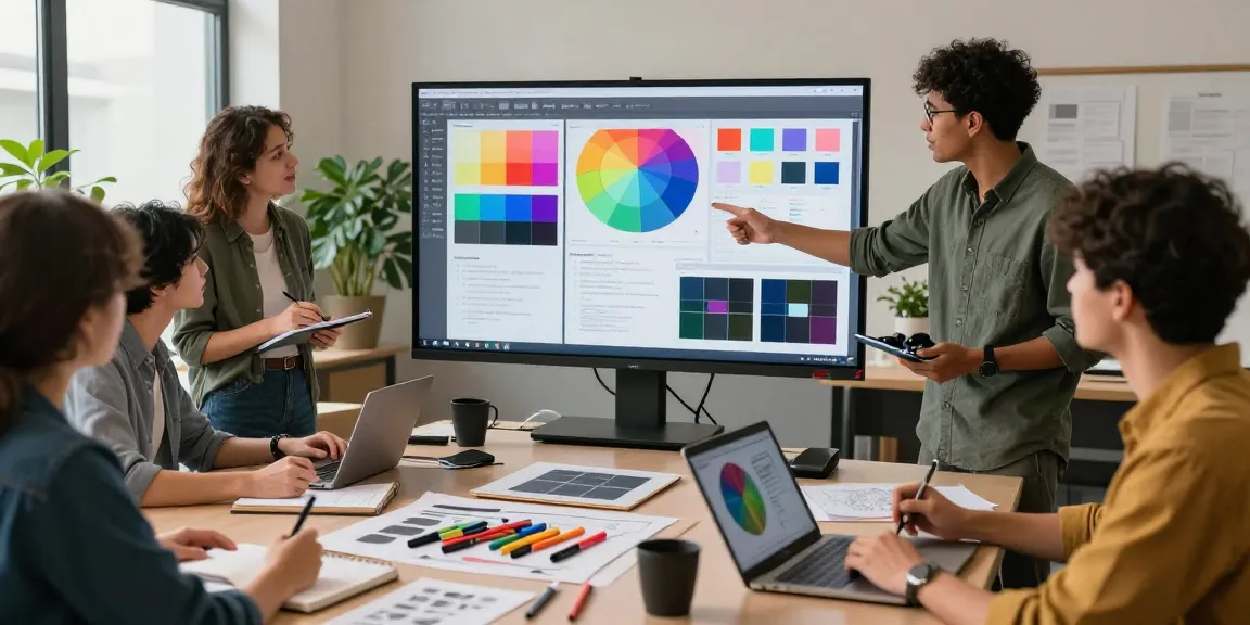 Team collaborating on a mixboard ai digital canvas in a vibrant workspace.