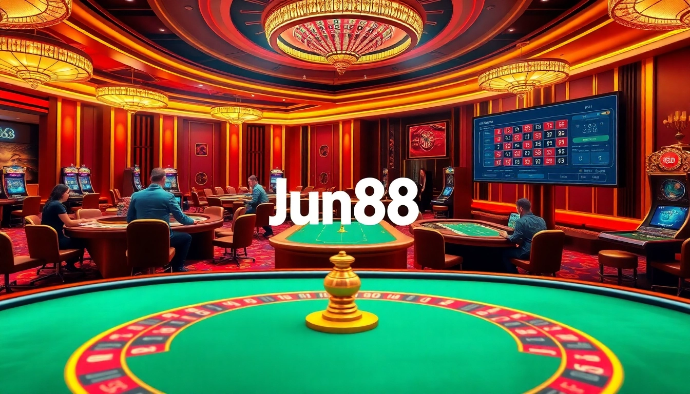 Experience the excitement of Jun88’s casino with vibrant games, players, and luxury.