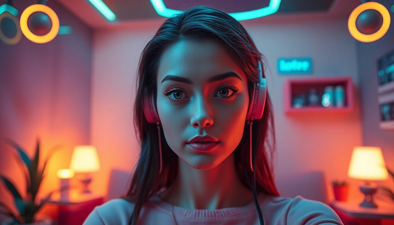 Lifelike character engaged in ai porn chat, showcasing vibrant AI interactions in a cozy digital setting.