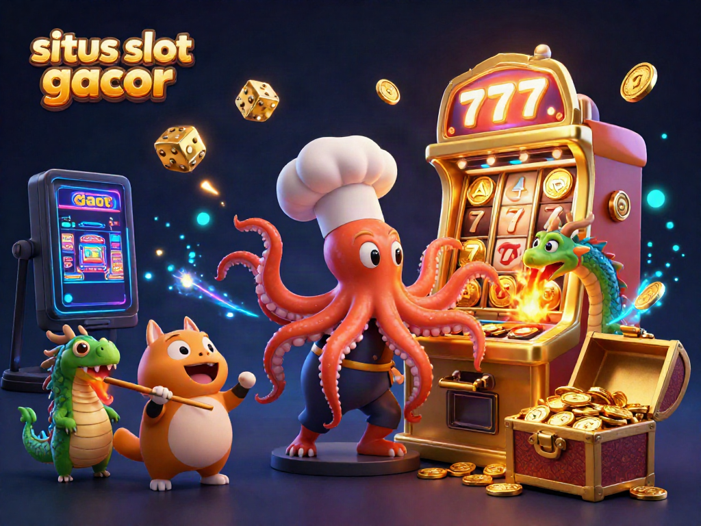 Mengaktifkan situs slot gacor dengan ilustrasi 3D menarik dan dinamis, penuh simbol jackpot dan elemen kasino.