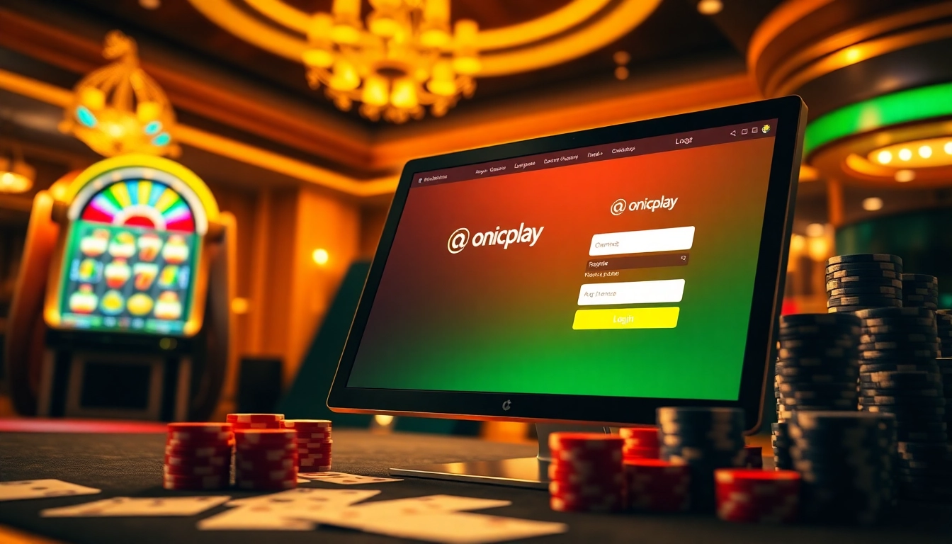 Experience onicplay through an engaging online gaming interface showcasing vibrant slot machines and gambling elements.