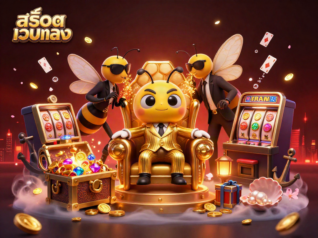 Experience สล็อตเว็บตรง with vibrant gaming elements, featuring a bumblebee mob boss and treasures.