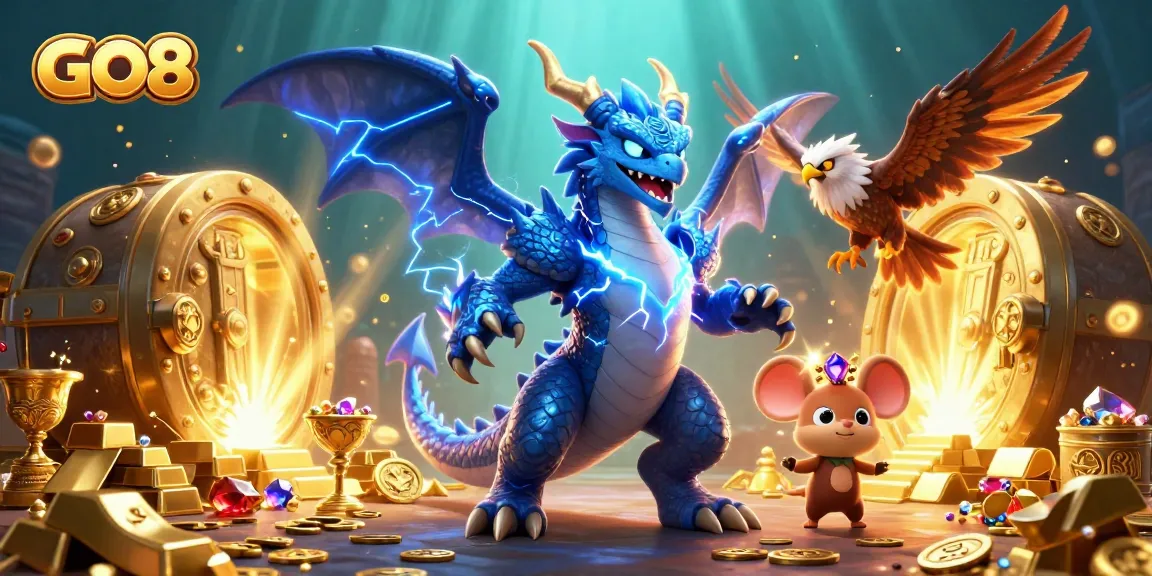 Join the excitement of GO8's gaming world with electrifying characters and treasures illustrating thrilling bet opportunities.