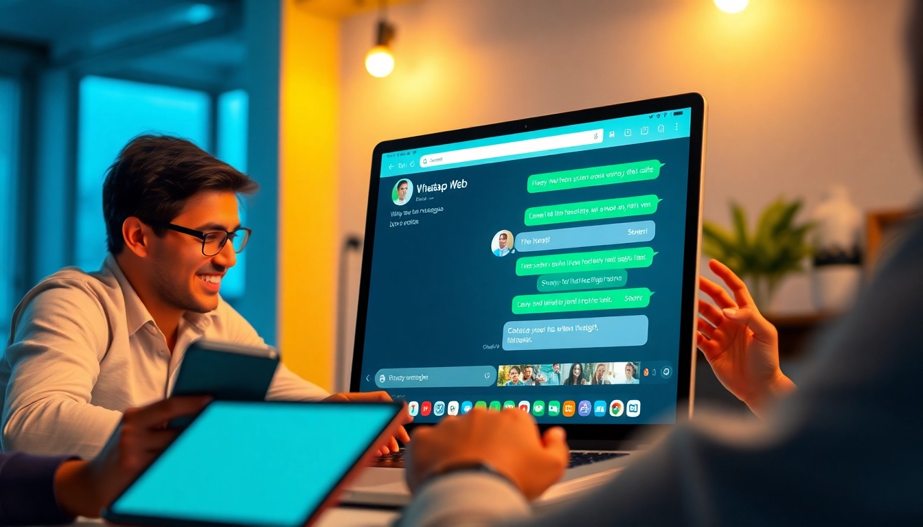 在快连官网体验 WhatsApp Web 的功能，展示消息、语音/视频通话以及位置共享等互动数字环境。