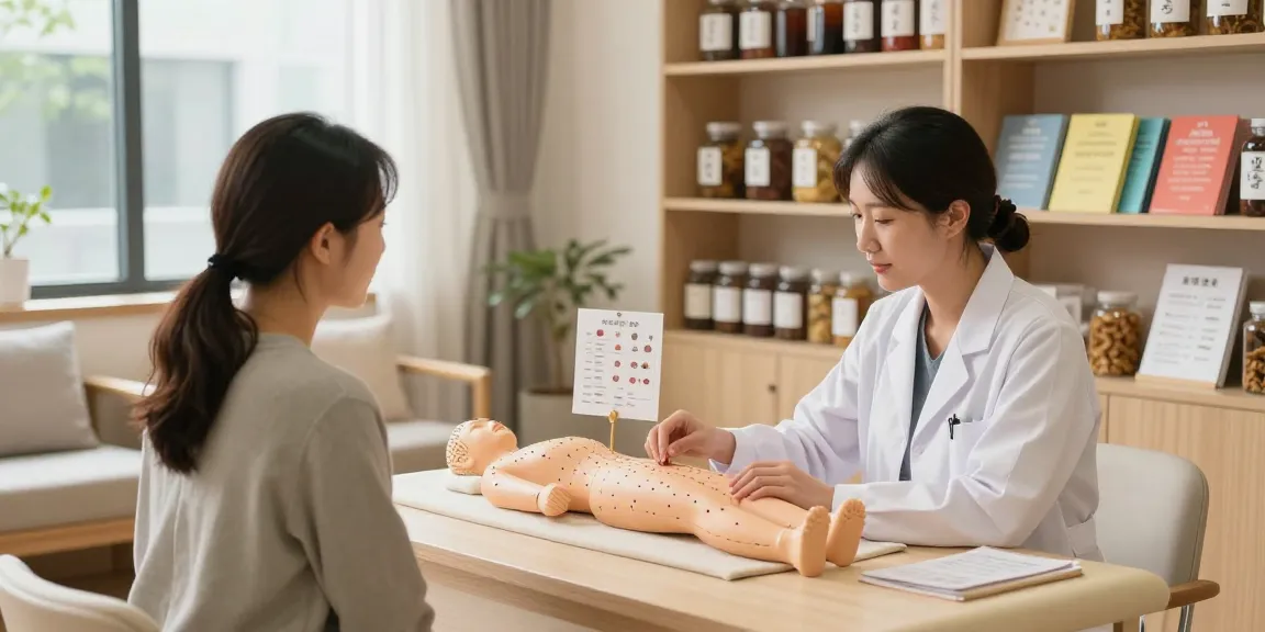 Patient consultation at 영통한의원 with herbal remedies in a bright wellness clinic.