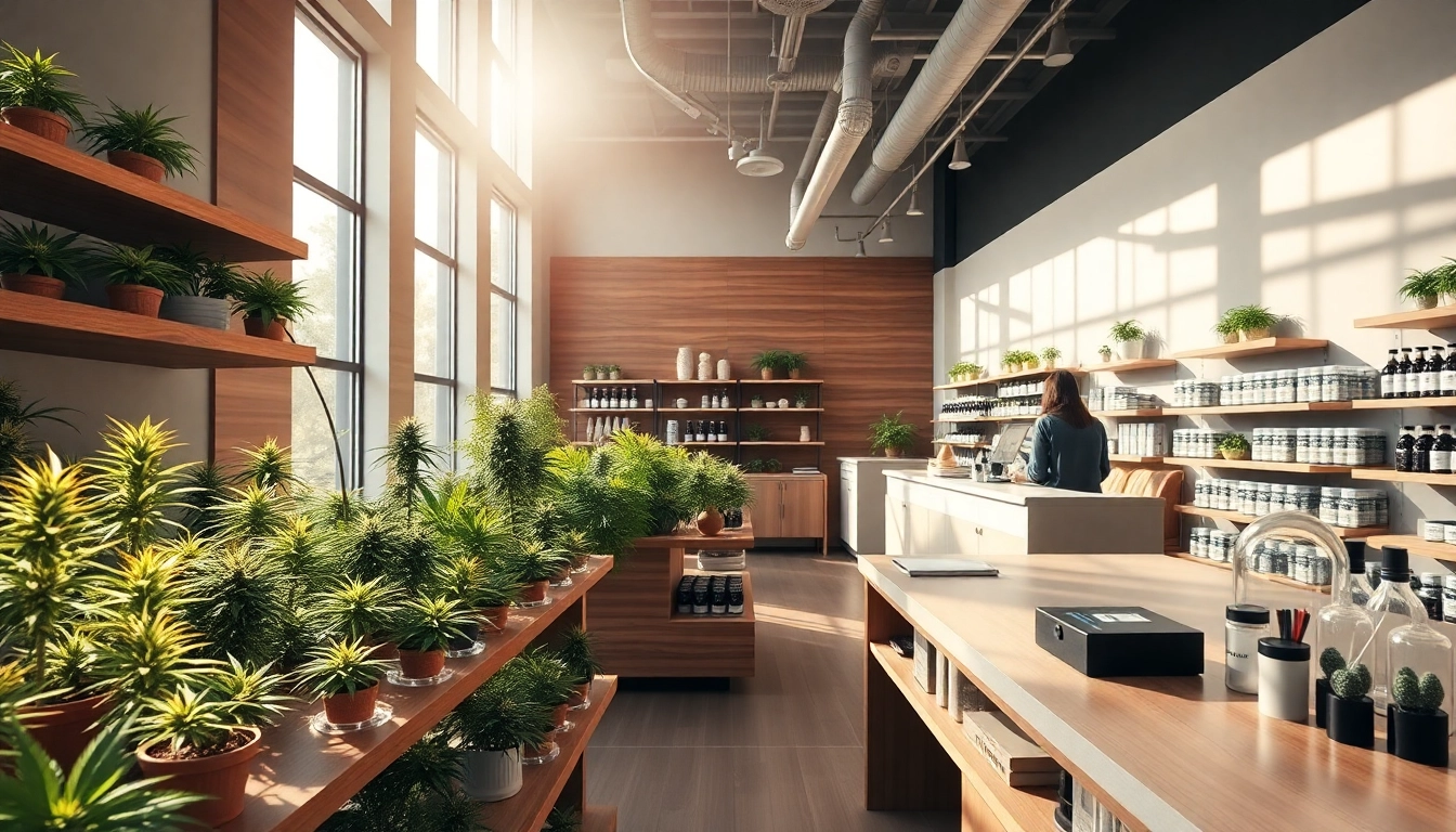 Explore the inviting interior of a weed store featuring elegantly displayed cannabis products.
