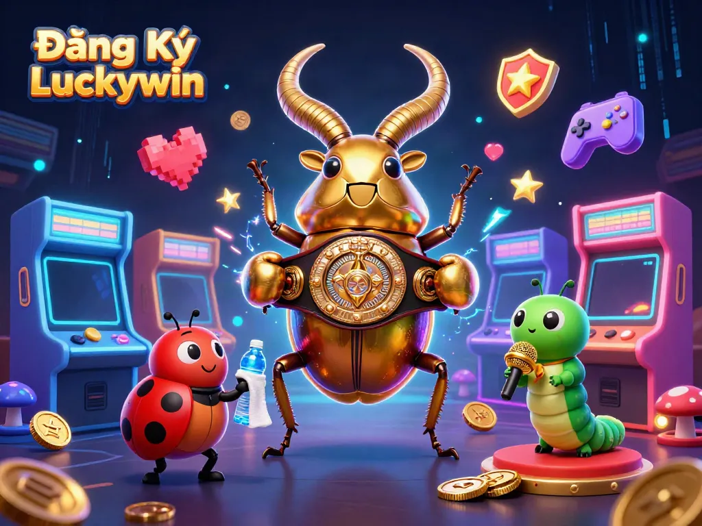 Experience the thrill of Đăng Ký Luckywin with vibrant characters amid dynamic casino game elements.