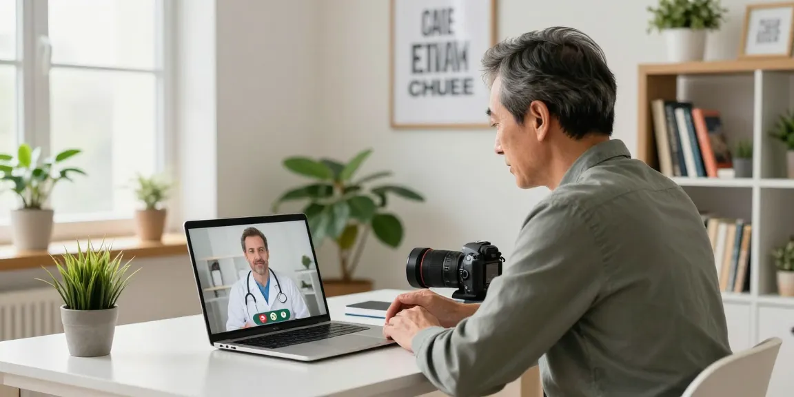 Consultation for medical card online in a cozy home office setting.