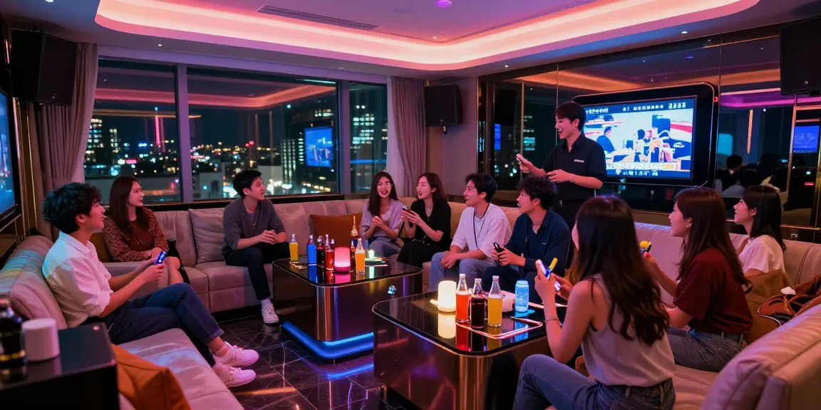 Enjoying a fun night at 강남 가라오케 with friends in a luxurious setting.
