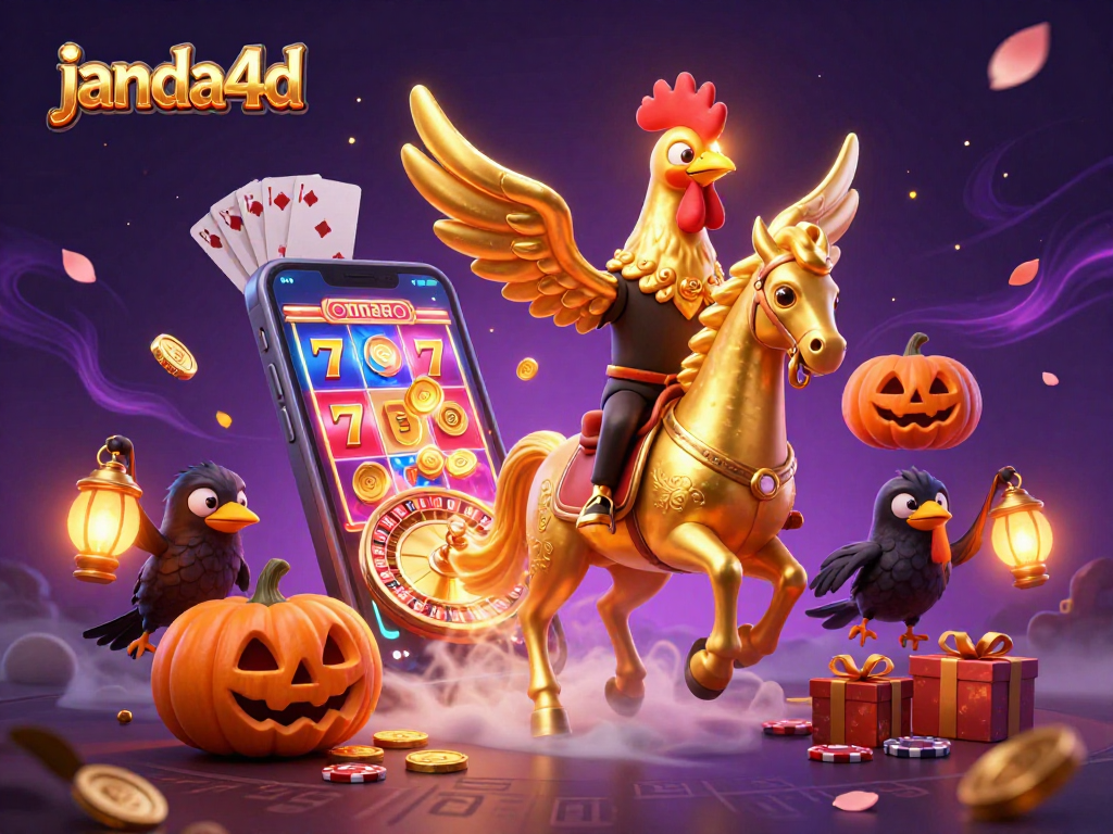 Play thrilling slots at janda4d featuring a golden rooster in a mesmerizing casino scene.
