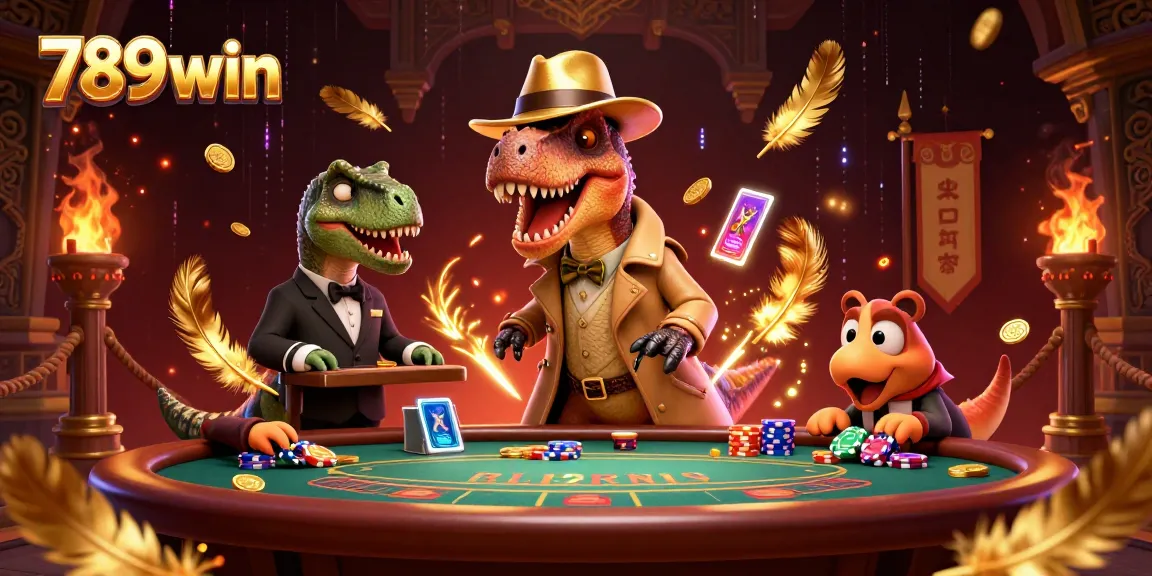 Engage with thrilling blackjack action at 789win featuring a clever velociraptor card counter.
