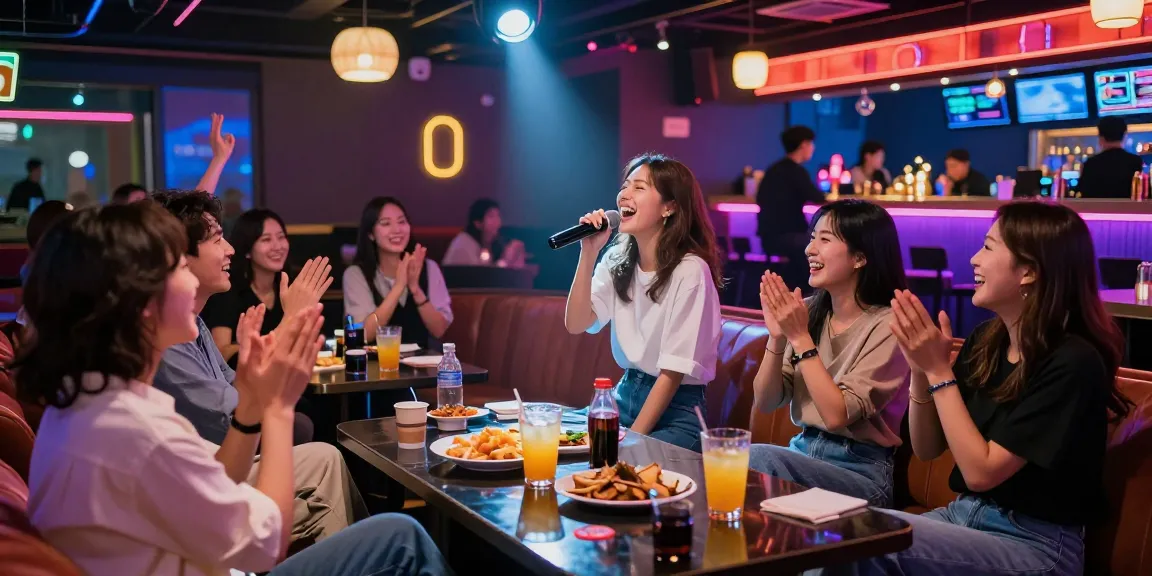 Group enjoying karaoke at a vibrant venue, showcasing nightlife and fun at www.3no.org.