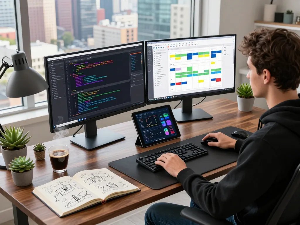 Engineer using OpenClaw AI in a modern workspace, showcasing coding, productivity, and technology.