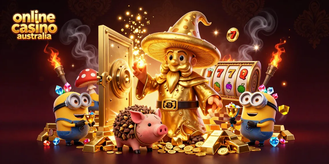 Spin the reels and discover treasures in this vibrant online casino australia 3D illustration featuring various symbols.