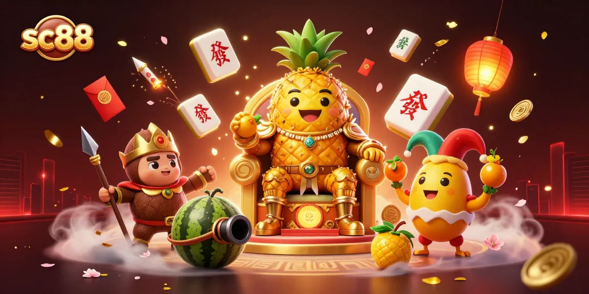 Win big with SC88's exciting games featuring a golden pineapple king and dazzling casino elements.