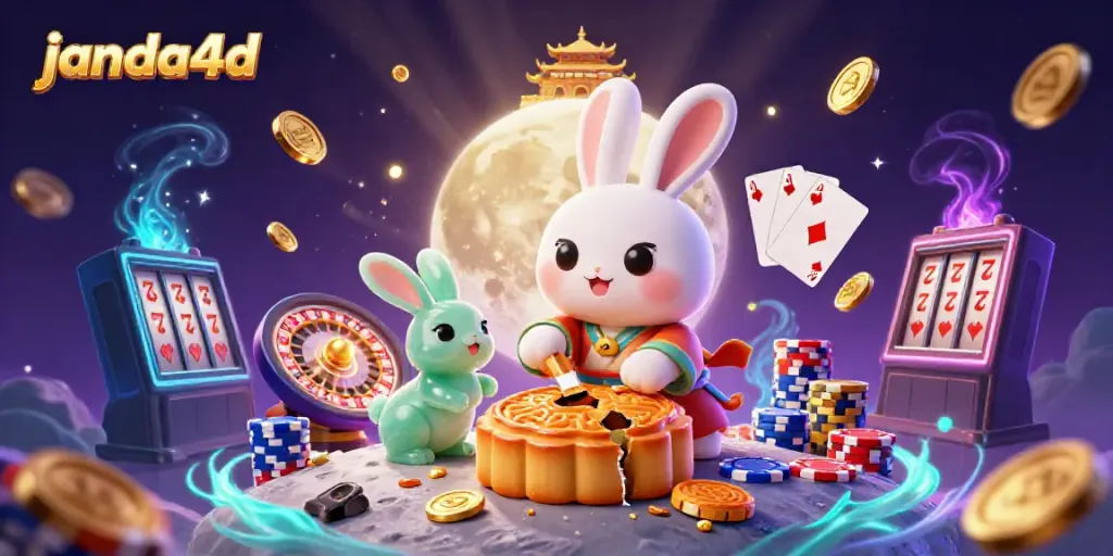 janda4d membawa keberuntungan dengan ilustrasi unik kelinci bulan menyiapkan koin permainan